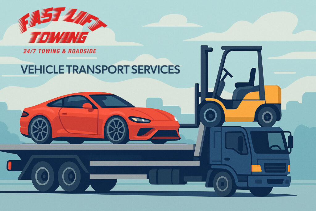 Showing Vehicle Transport services of Lowered car and Forklift