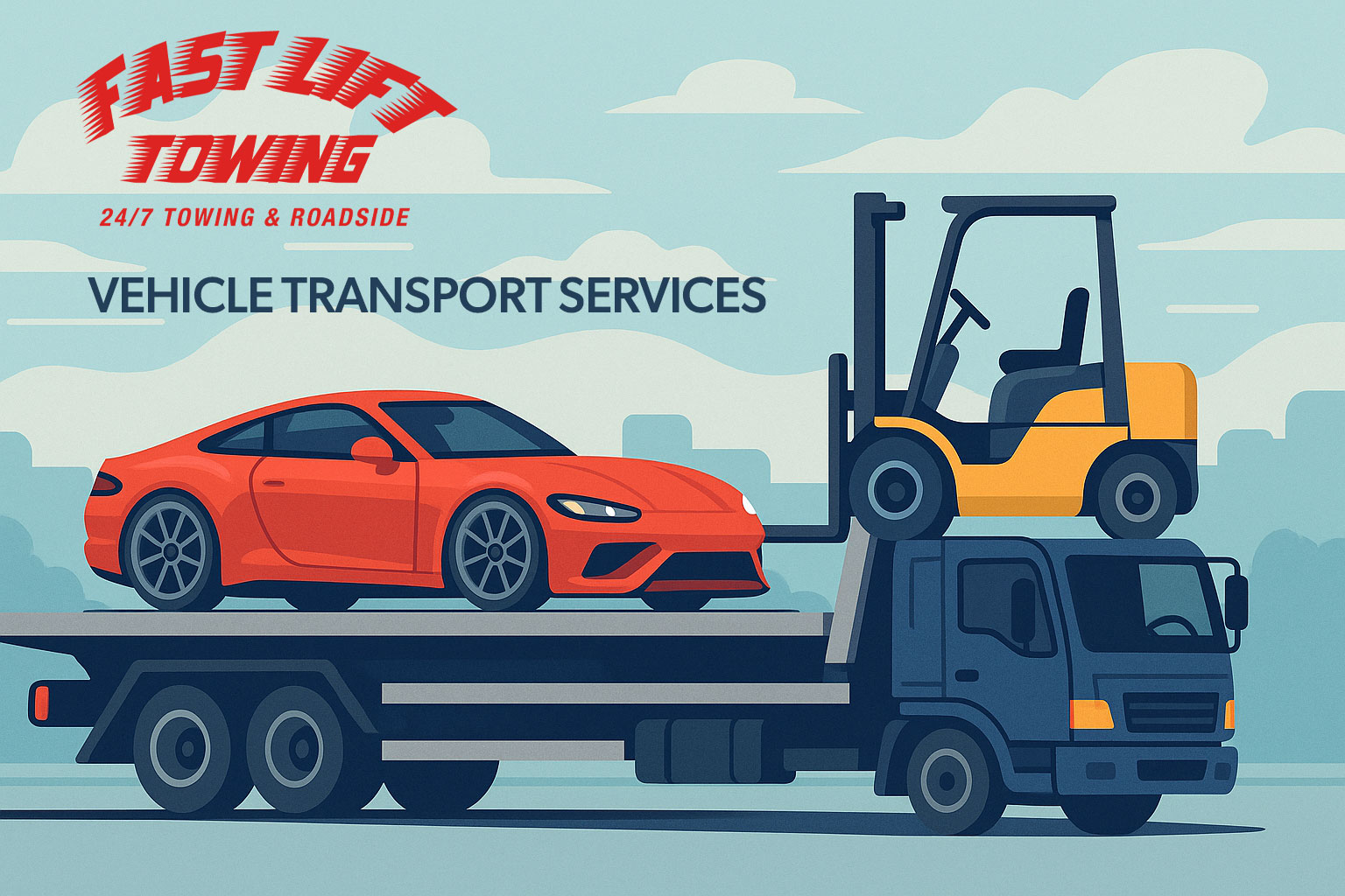 Showing Vehicle Transport services of Lowered car and Forklift
