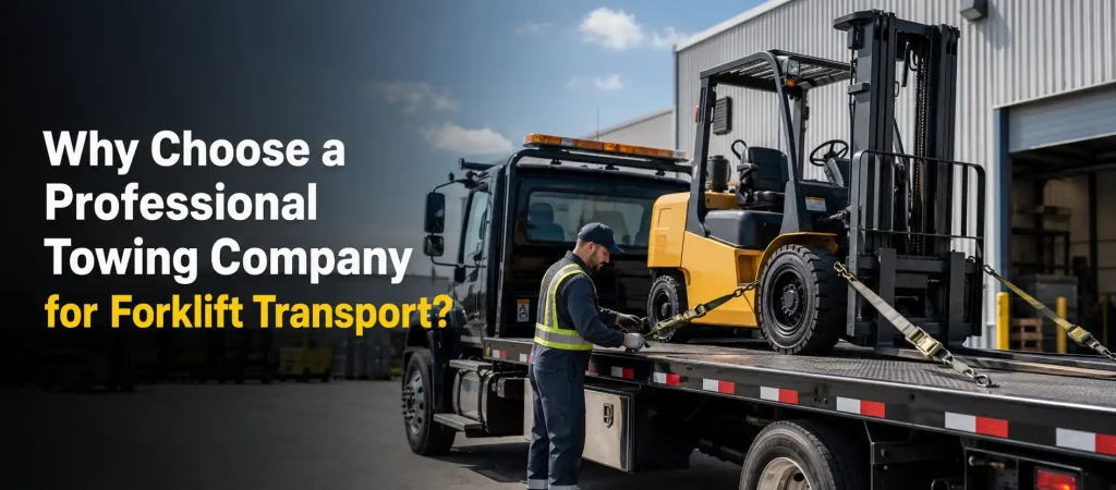 Professional forklift towing in action